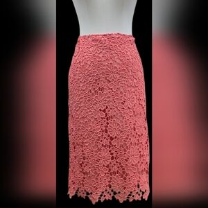 Liz Claiborne Peach Floral Crochet Lace Pencil Skirt